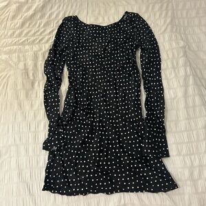 Zara Black & White Polka Dot Long Sleeve Satin Mini Dress